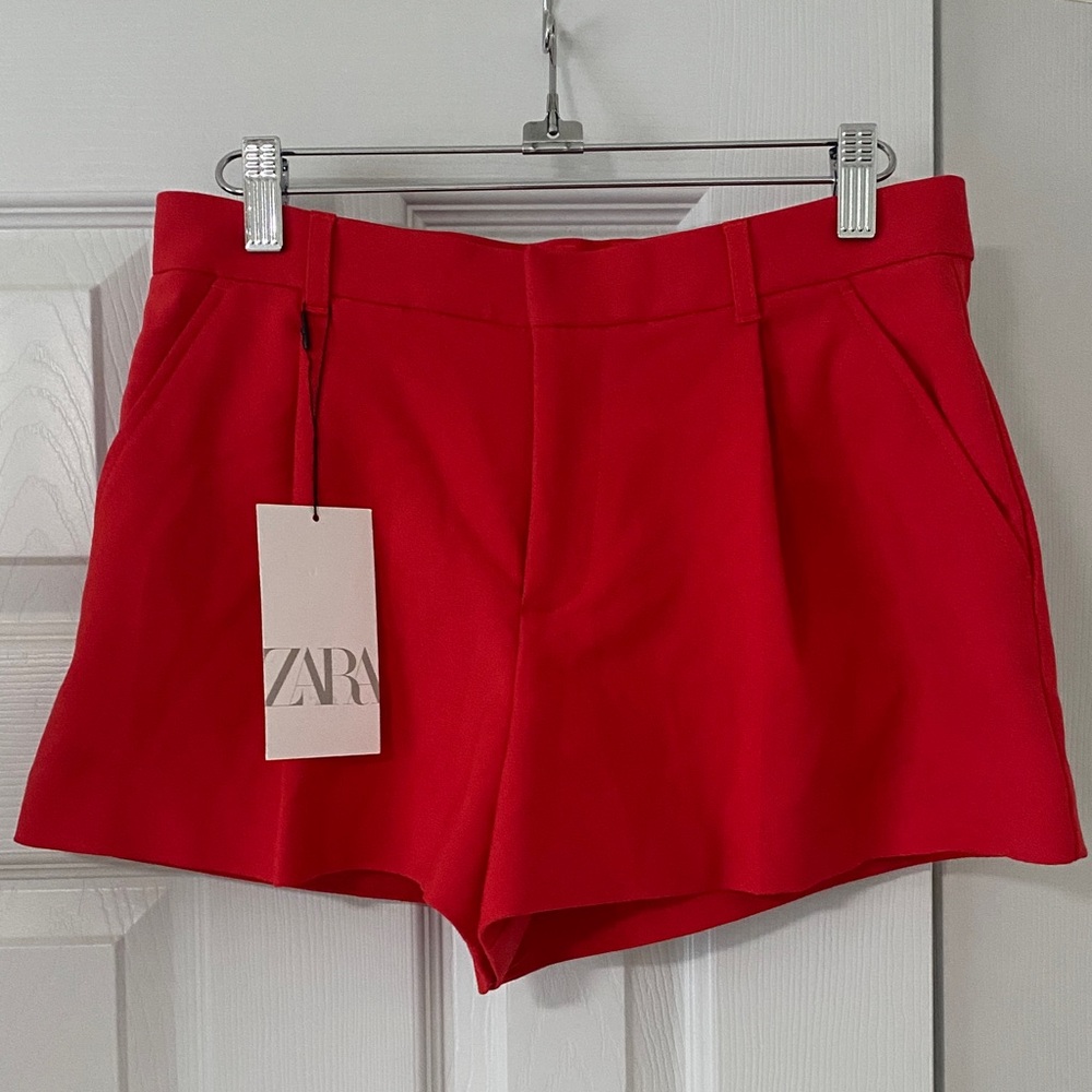 Zara Women's Bold Red High Waist Shorts